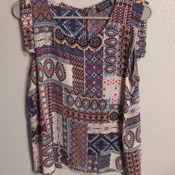 Papermoon Tops - Papermoon Patchwork Print Sleeveless Top in Navy, Red & Cream